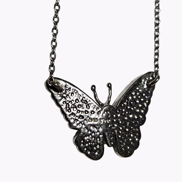 Elegant Pink Gem Butterfly Pendant Necklace Silver Tone Chain Fashion Jewelry - Picture 4 of 7